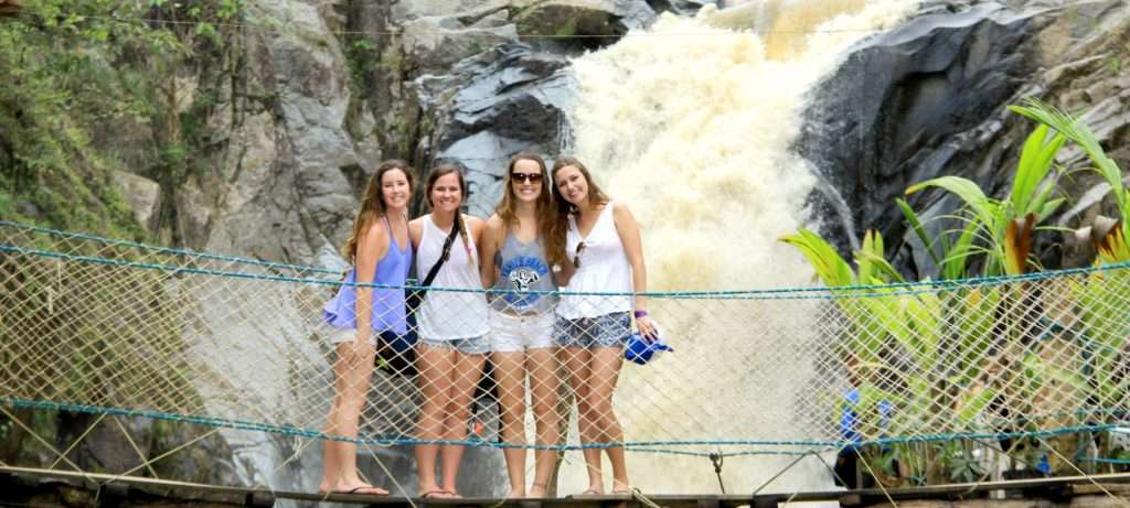 Group and waterfall in Vallarta, Mexico