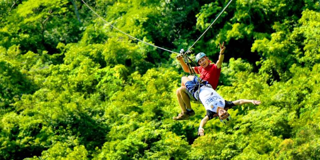 Couple on River Canopy Zip Line, in Vallarta, Mexico